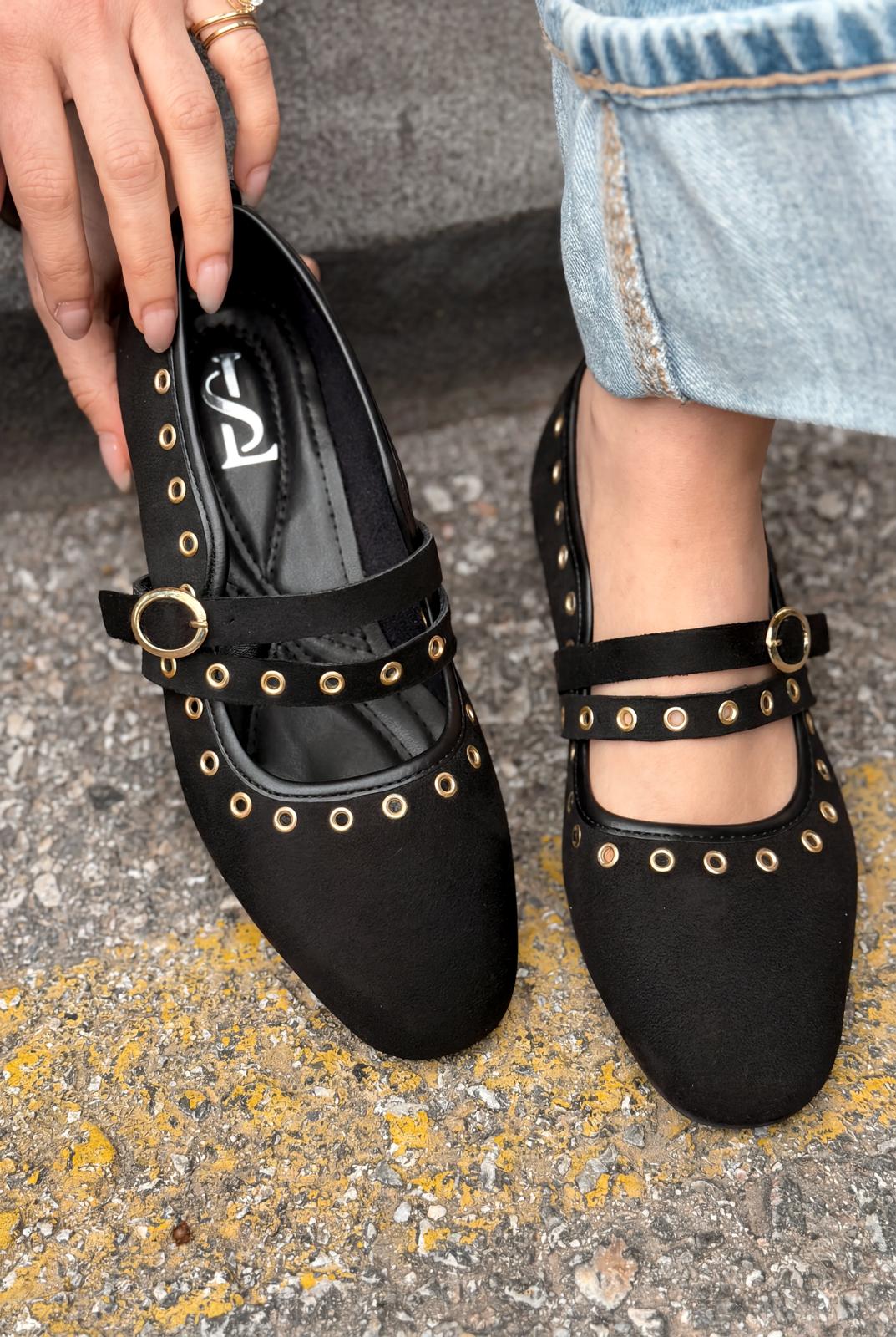 Elia Black Suede Women's Flats