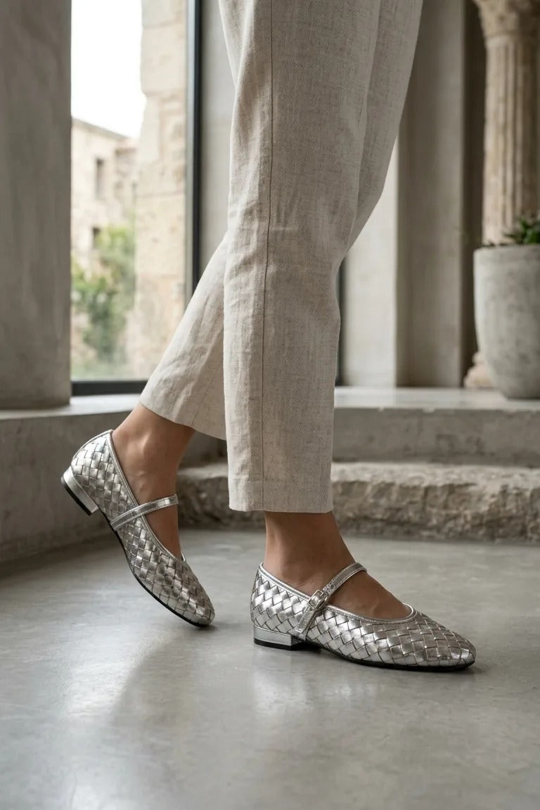 Roselle Silver Patent Faux Leather Women's Flats