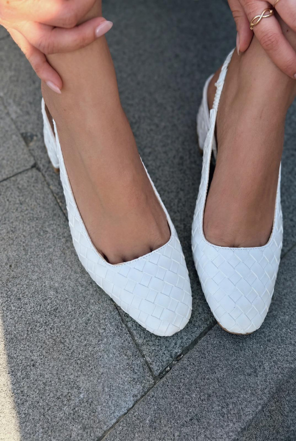 Solen White Faux Leather Woven Detail Women's Mary Jane