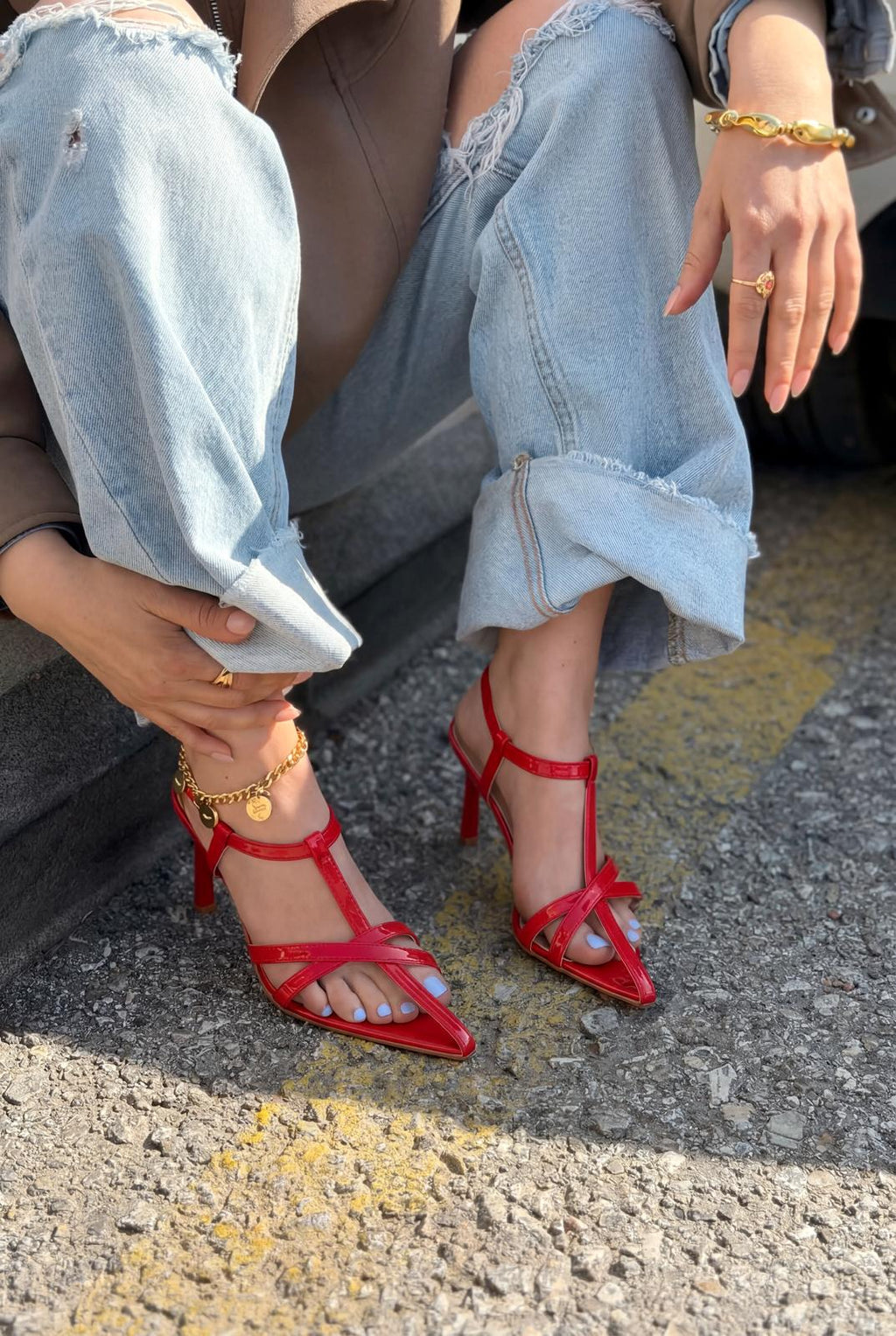 Morlen Red Patent Faux Leather Pumps Sandals