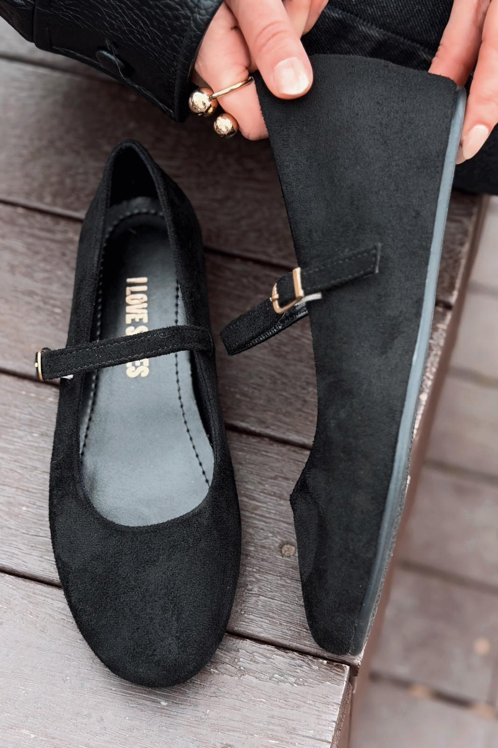 Tenris Black Suede Women's Wedge Heel Flats