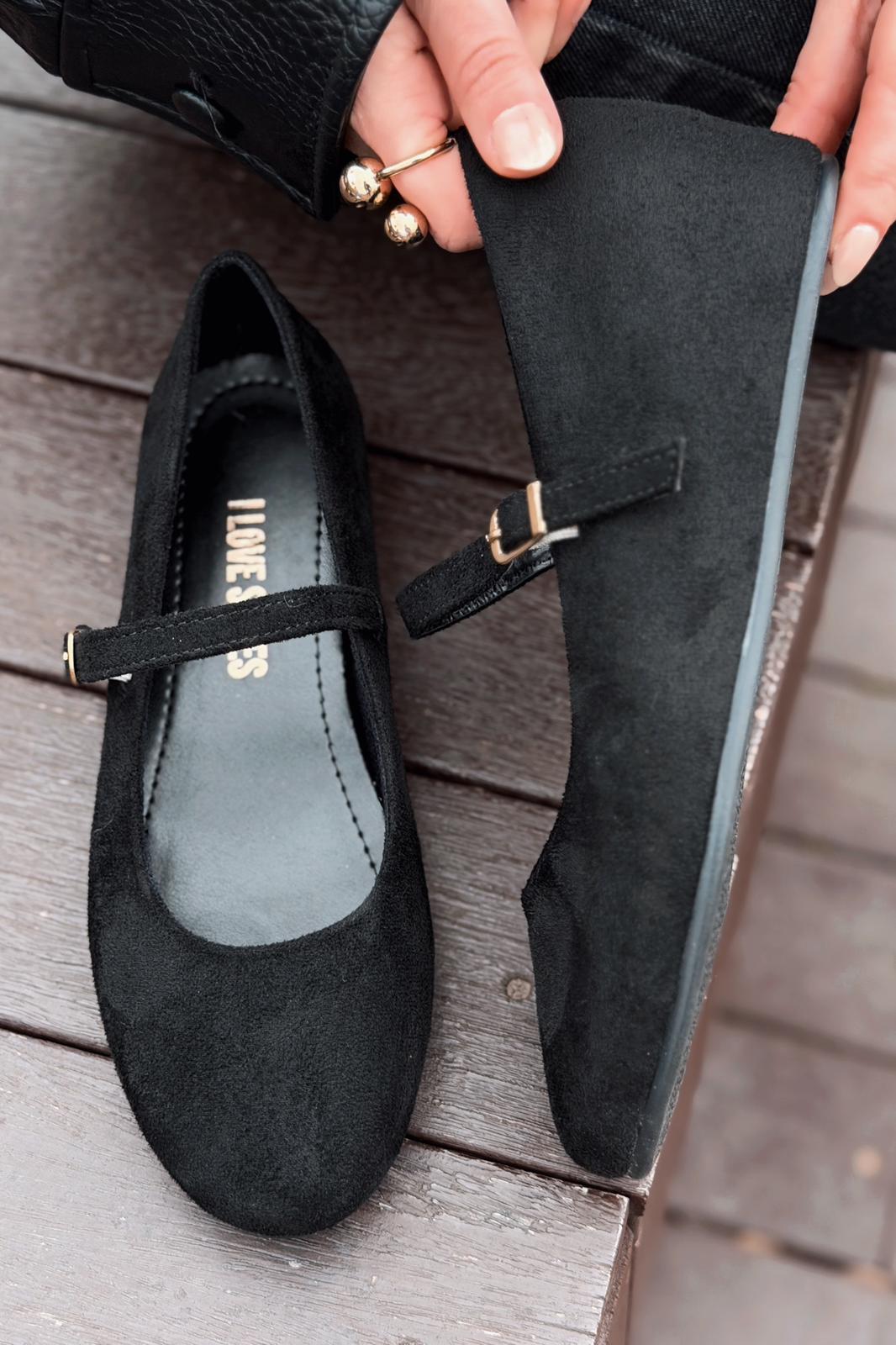 Tenris Black Suede Women's Wedge Heel Flats