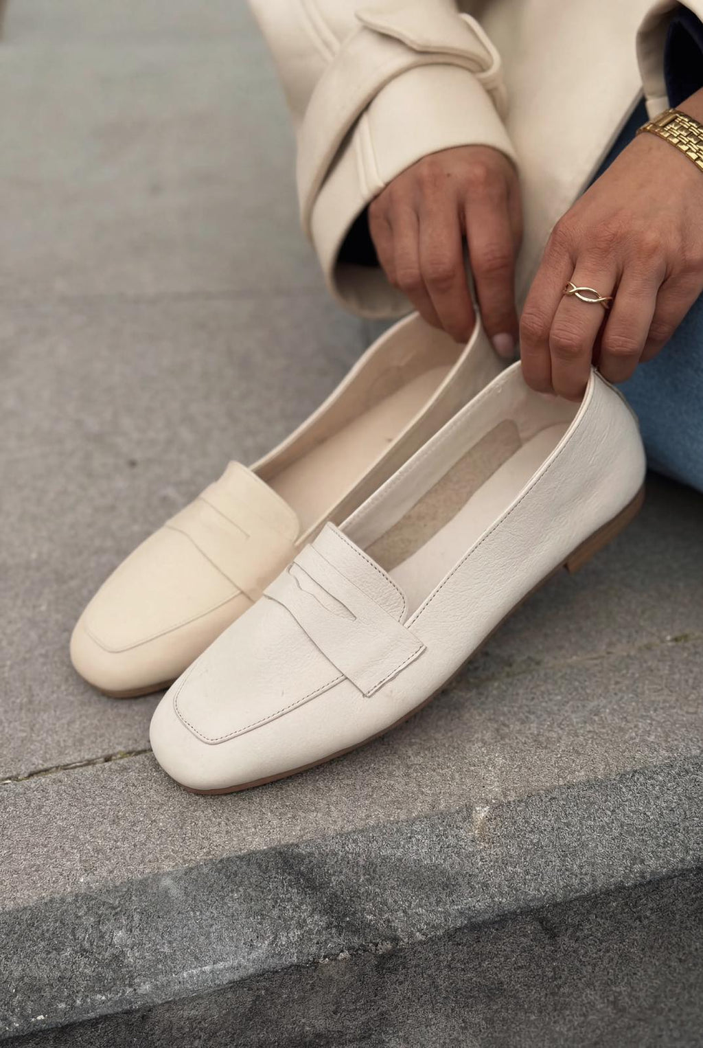 Melniel Beige Genuine Leather Women's Loafers