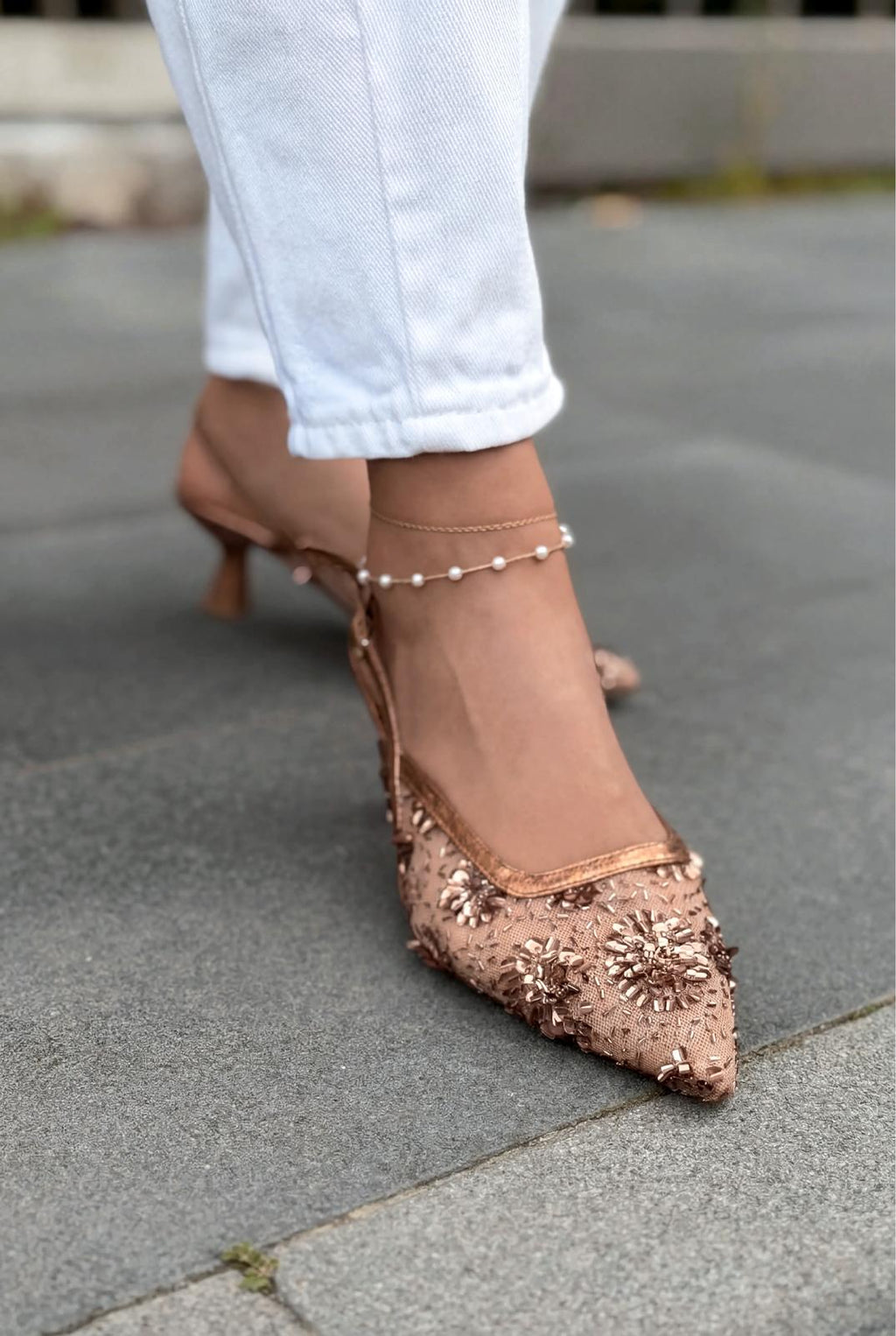 Serona Bronze Embroidered Women's Stilettos