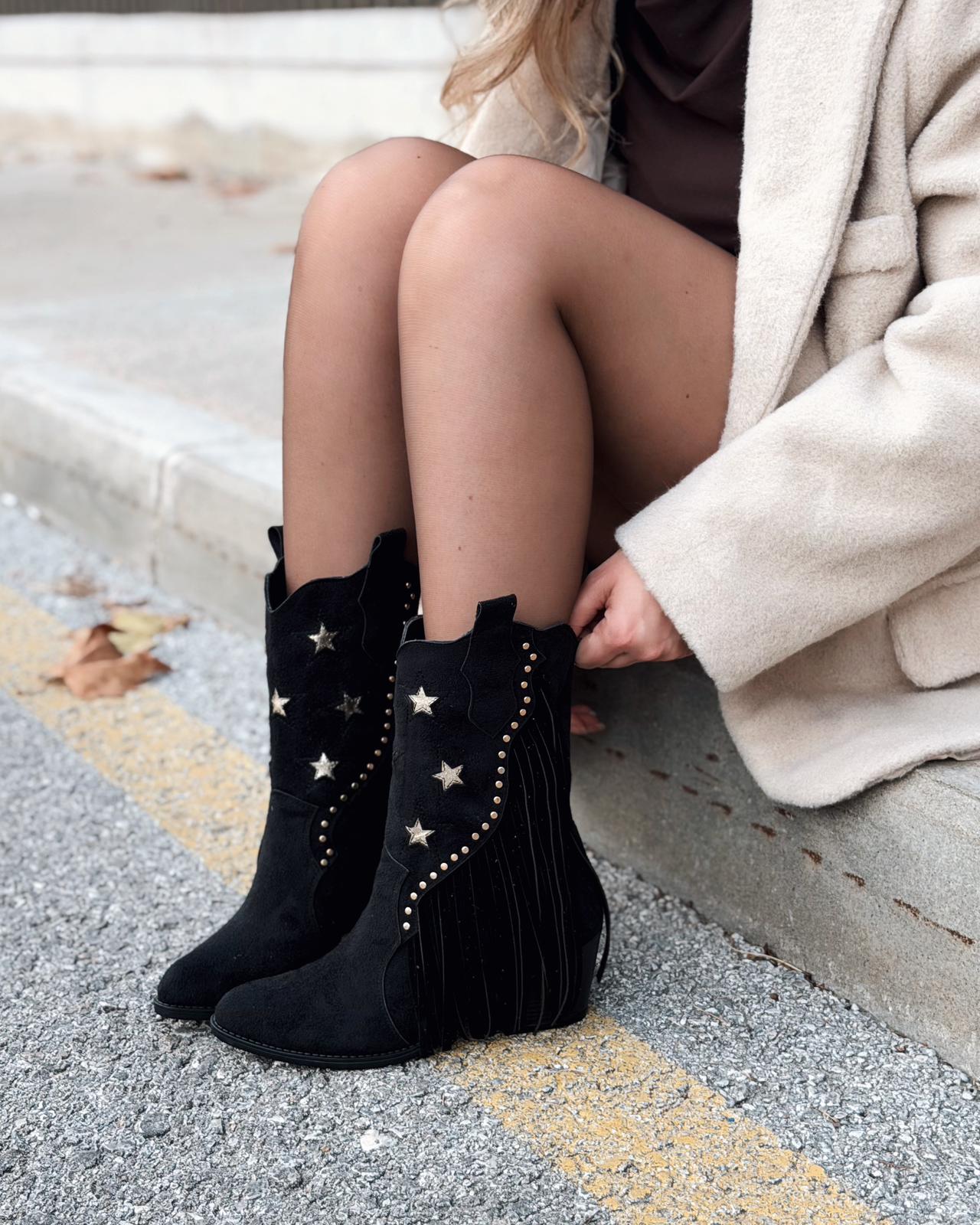 Silvene Black Suede Women's Cowboy Boots