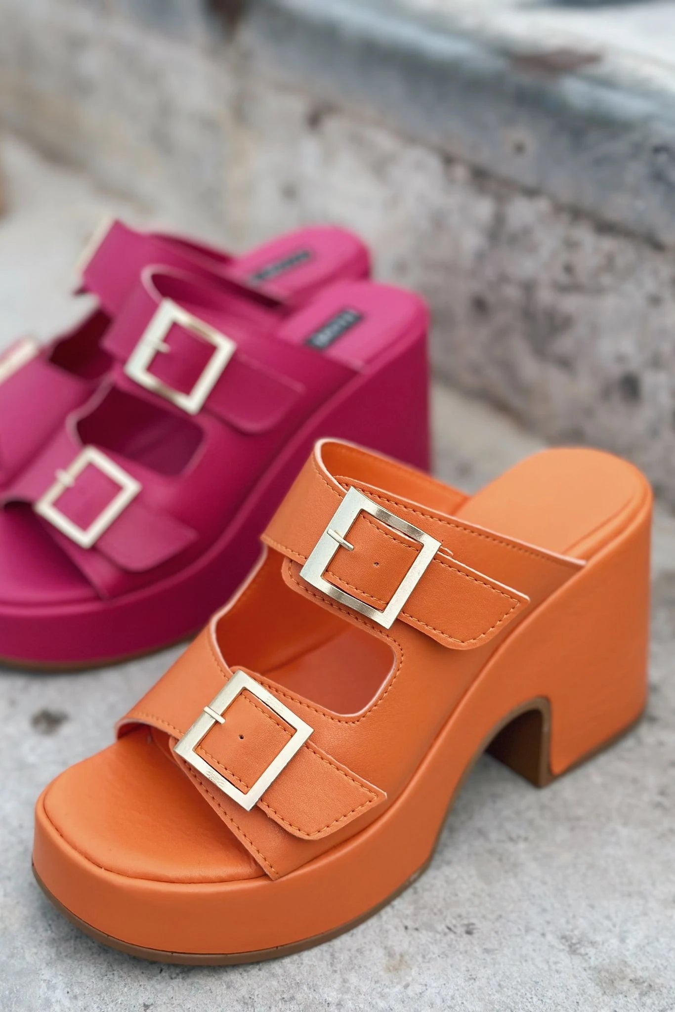 Livons Orange Faux Leather Platform Pumps Women's Mules