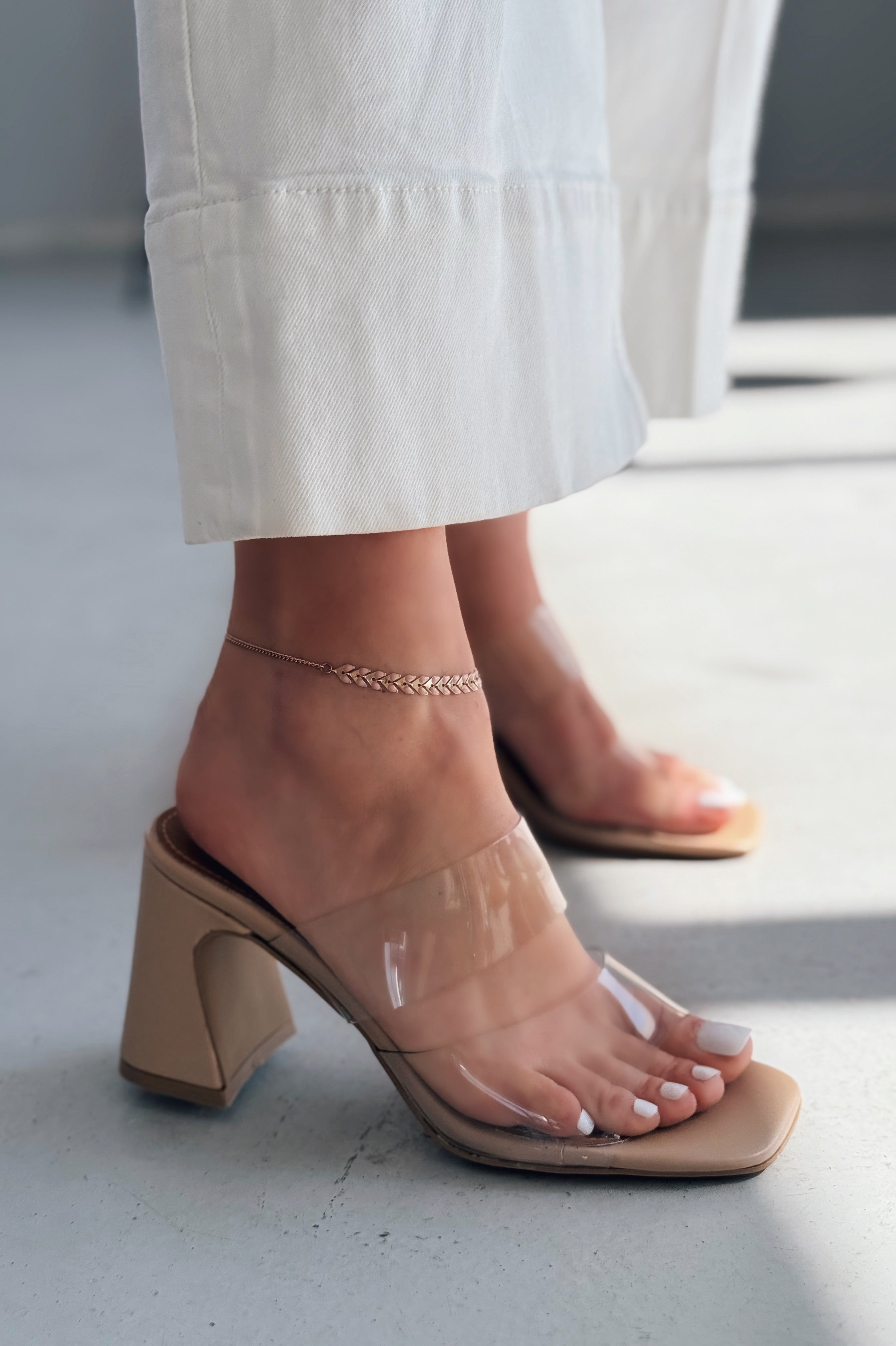 Powent Nude Faux Leather Clear Strap Detail Sandals