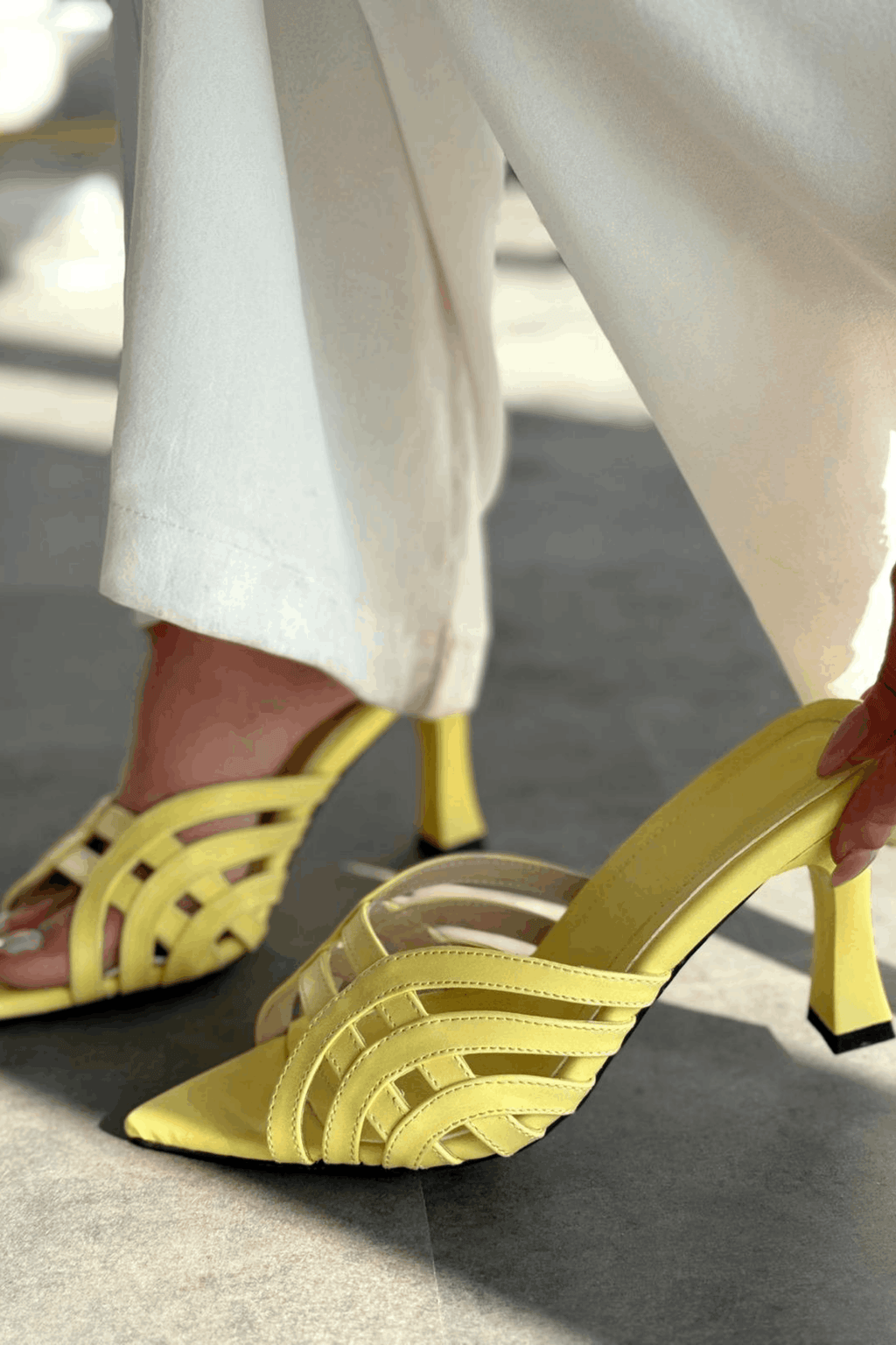 Lumon Yellow Faux Leather Strap Detail Pumps
