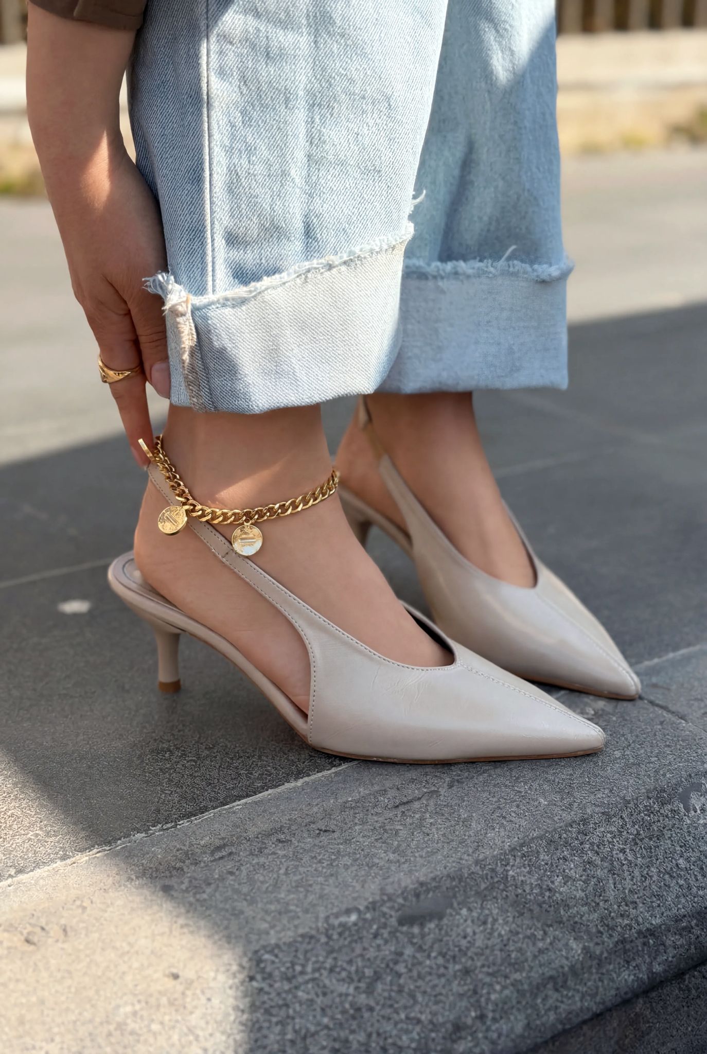 Navore Beige Crinkled Faux Leather Women's Stilettos
