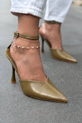 Rovire Khaki Crinkled Patent Faux Leather Women's Stilettos