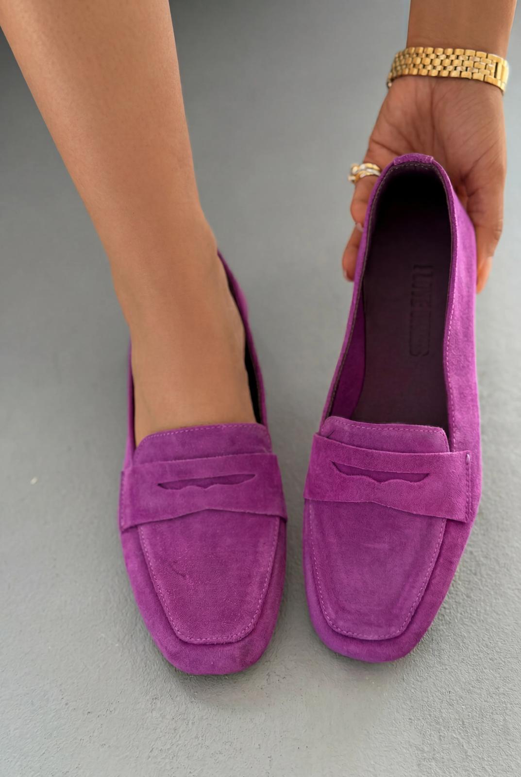 Melniel Purple Genuine Suede Women's Loafers