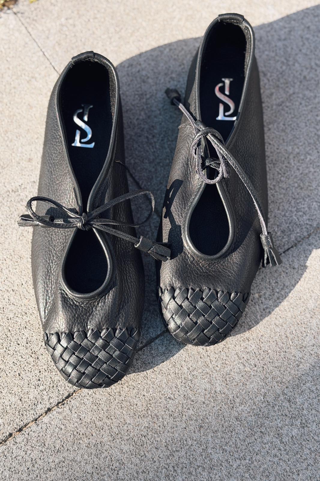 Talorin Black Genuine Leather Women's Lace-Up Flats