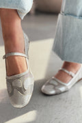 Sartil Metallic Grey Tulle Embroidered Women's Flats