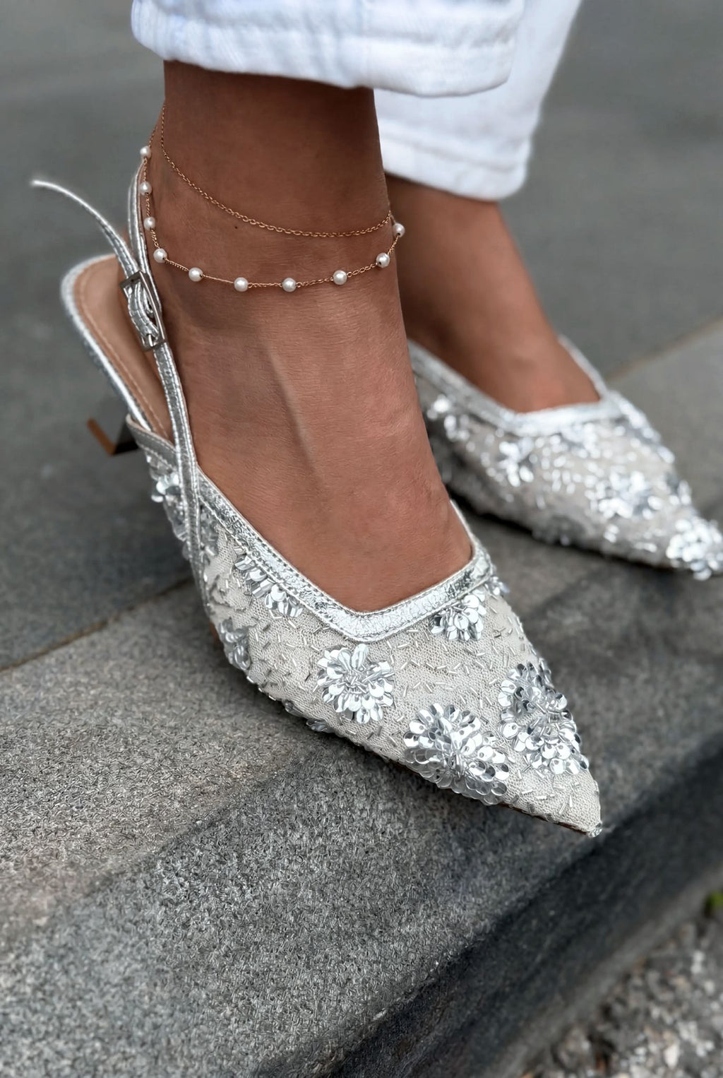 Serona Silver Embroidered Women's Stilettos
