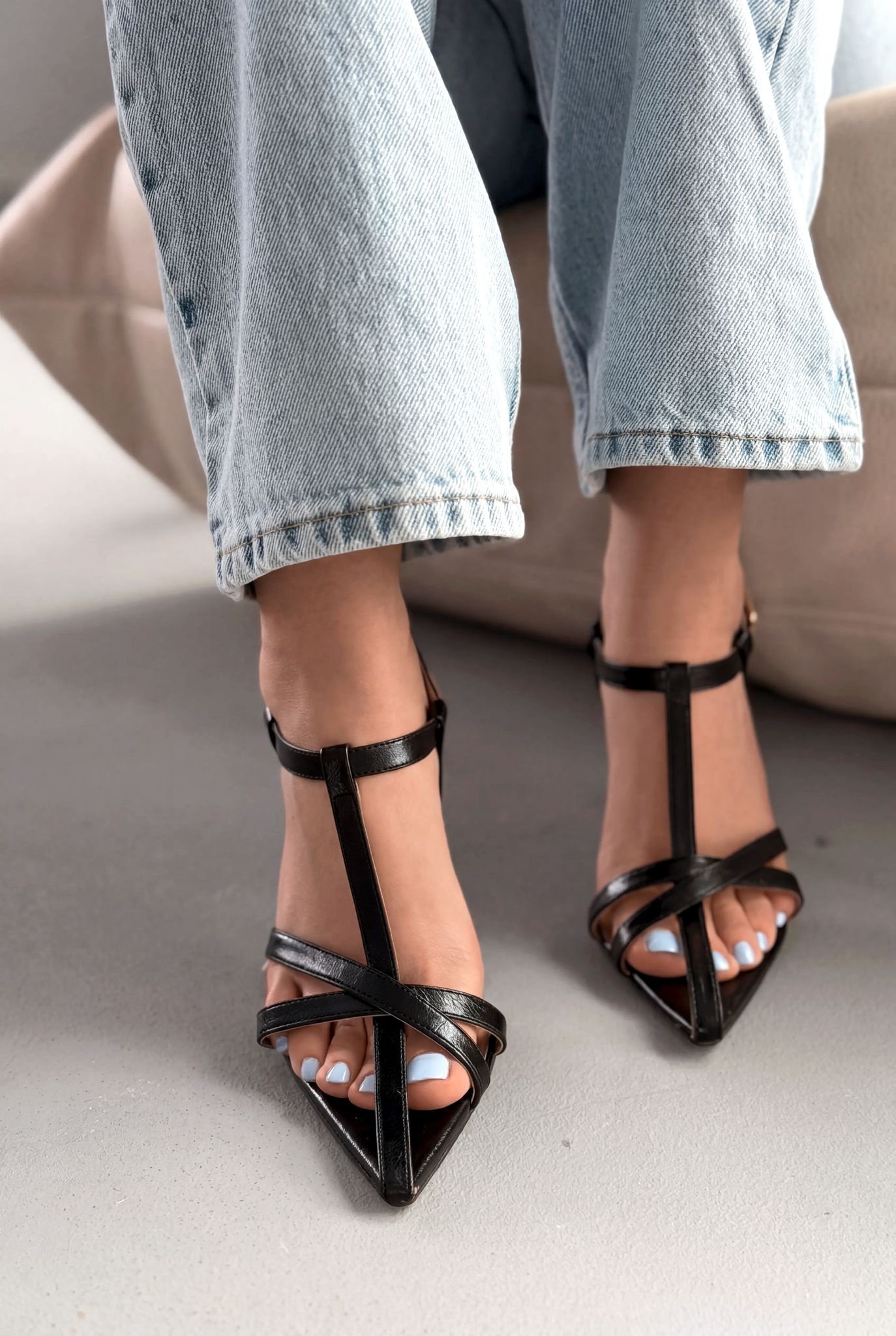 Morlen Black Patent Faux Leather Women's Pumps Sandals
