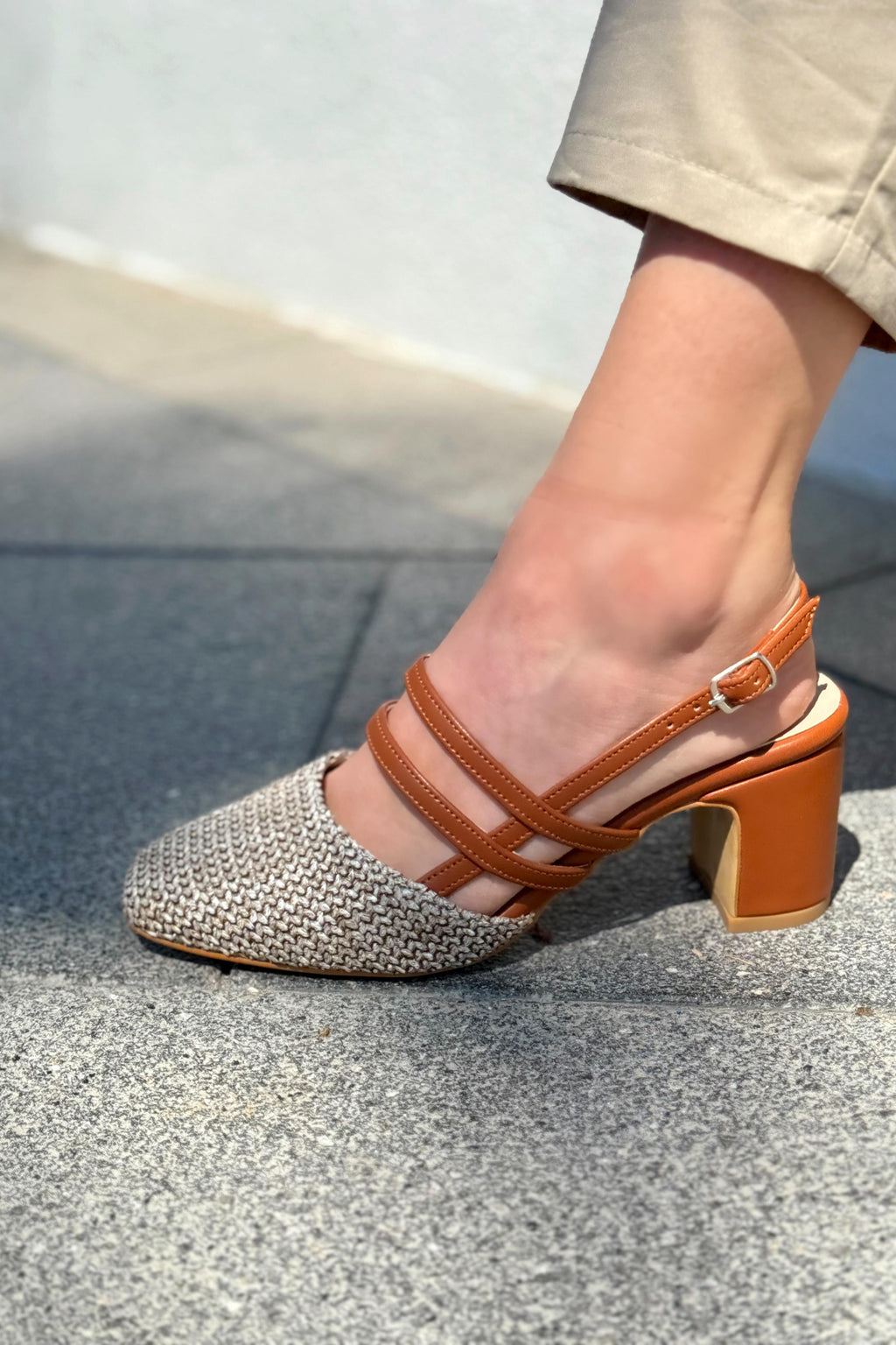 Marlo Tan Raffia-Detail Faux Leather Women's Mary Jane