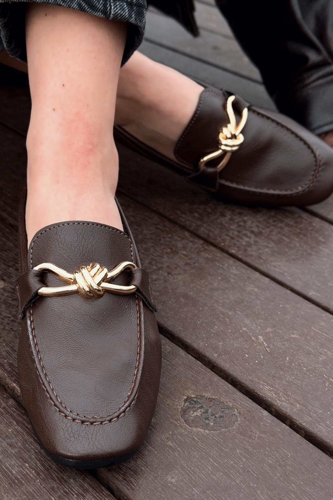 Avelis Women's Loafer Light Brown Faux Leather Bow Detail