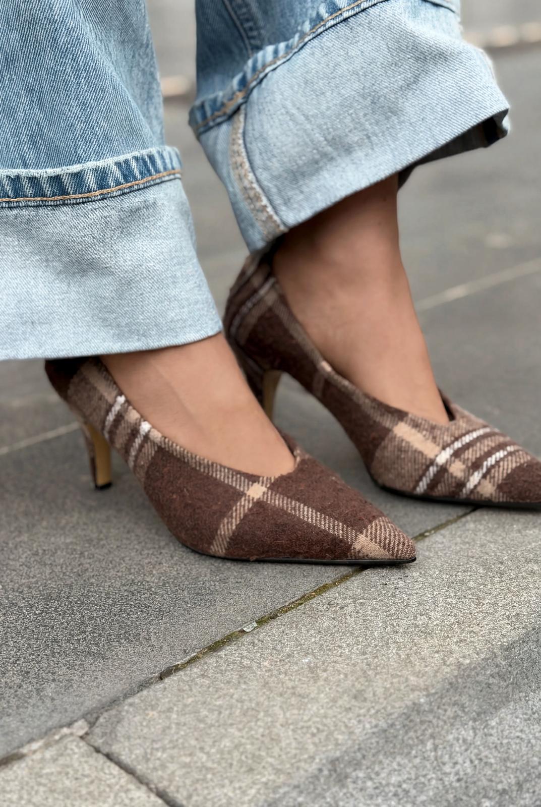Kairo Brown Tweed Fabric Women's Stiletto
