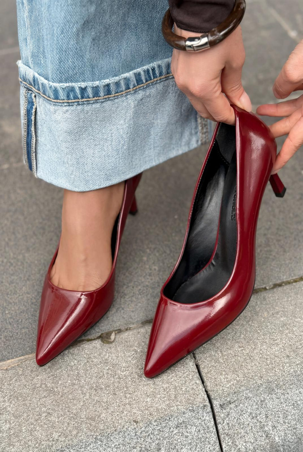 Delvion Burgundy Patent Faux Leather Women's Stilettos
