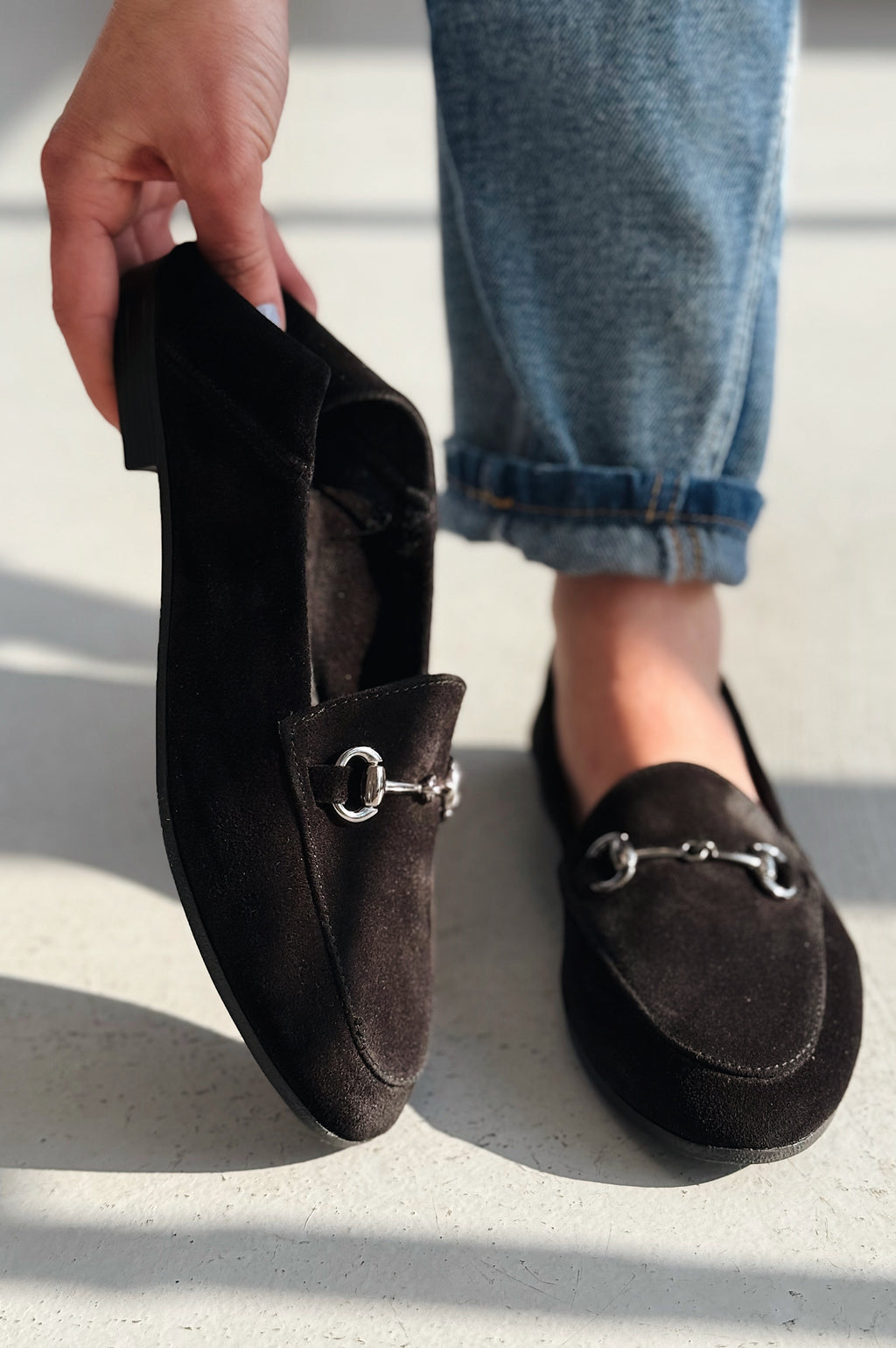 Palvora Black Genuine Suede Buckle Detail Women's Loafers