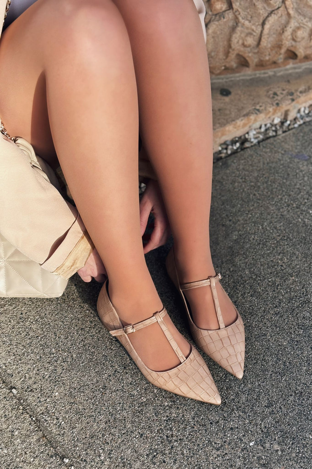 Cormel Nude Faux Leather Croc-Embossed Women's Flats