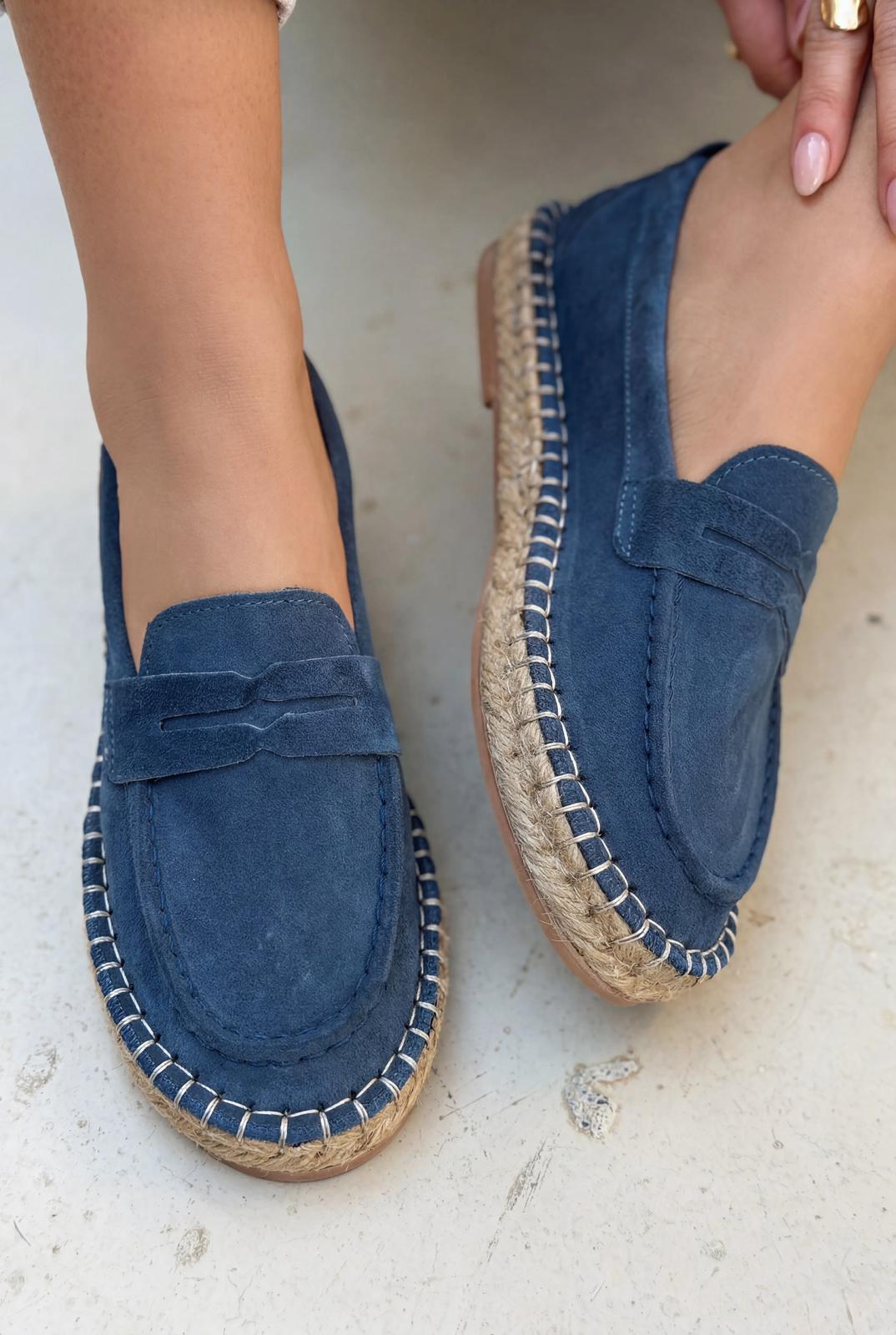 Celure Blue Genuine Suede Women's Espadrille Loafers