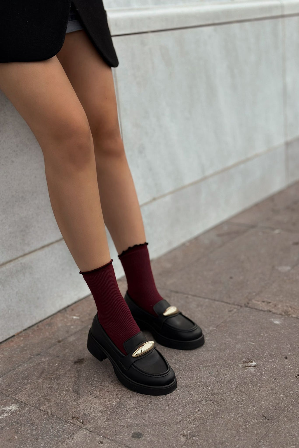 Ravilla Black Faux Leather Buckle Detail Women's Loafers