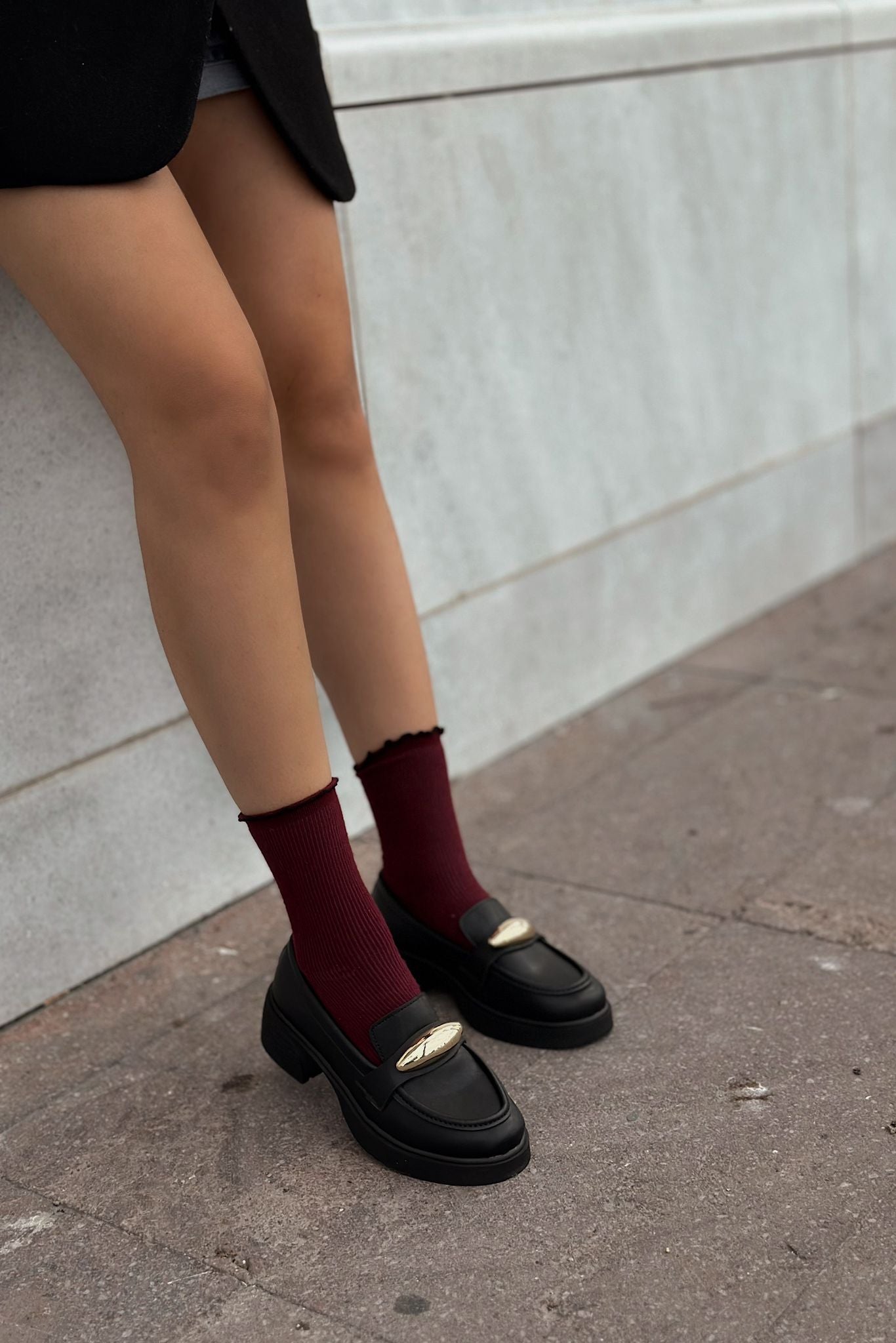 Ravilla Black Faux Leather Buckle Detail Women's Loafers