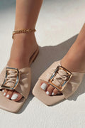 Morisa Beige Faux Leather Buckle Detail Women's Mules