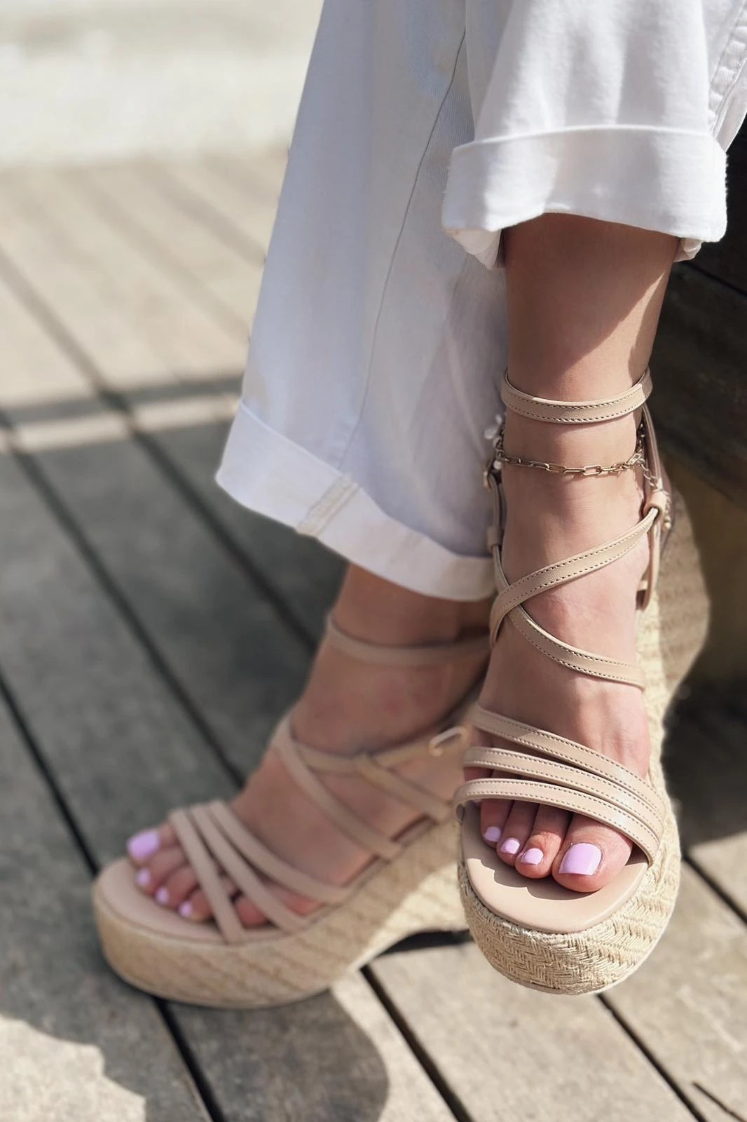 Forina Raffia Wedge Women's Sandals Nude