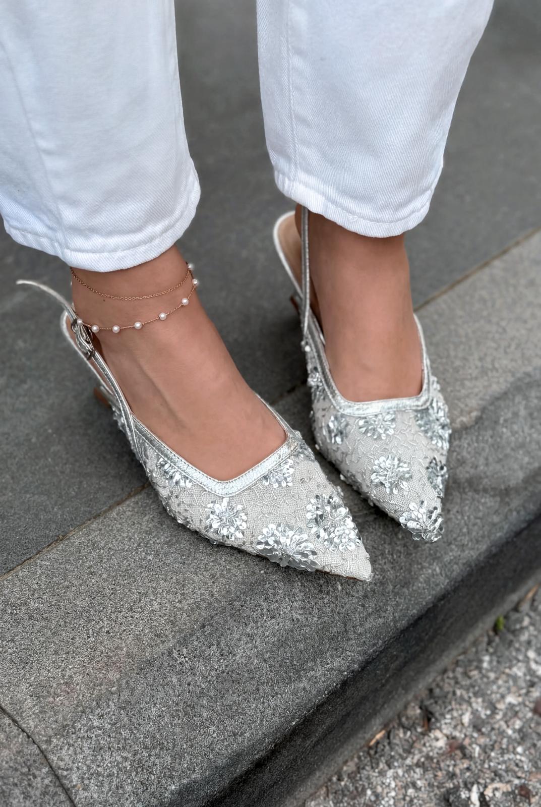 Serona Silver Embroidered Women's Stilettos