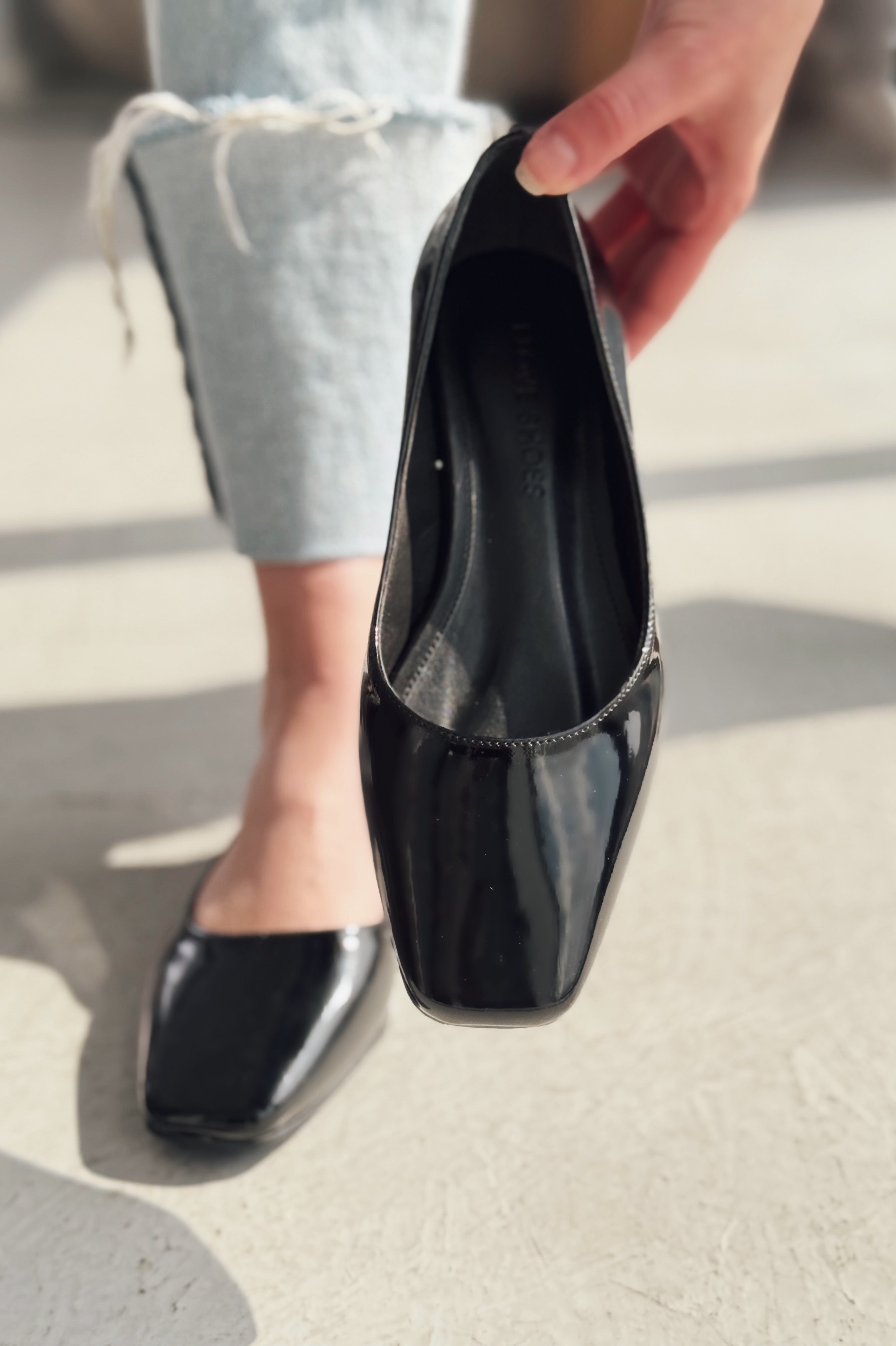 Canris Black Patent Faux Leather Women's Square Toe Mary Jane Flats