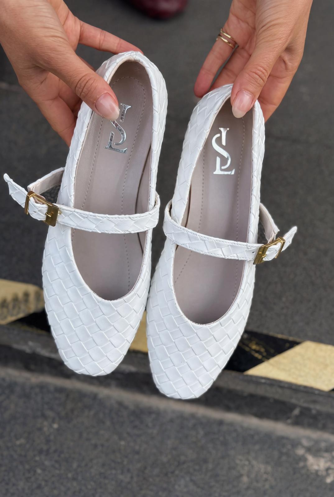 Vespera White Faux Leather Women's Flats