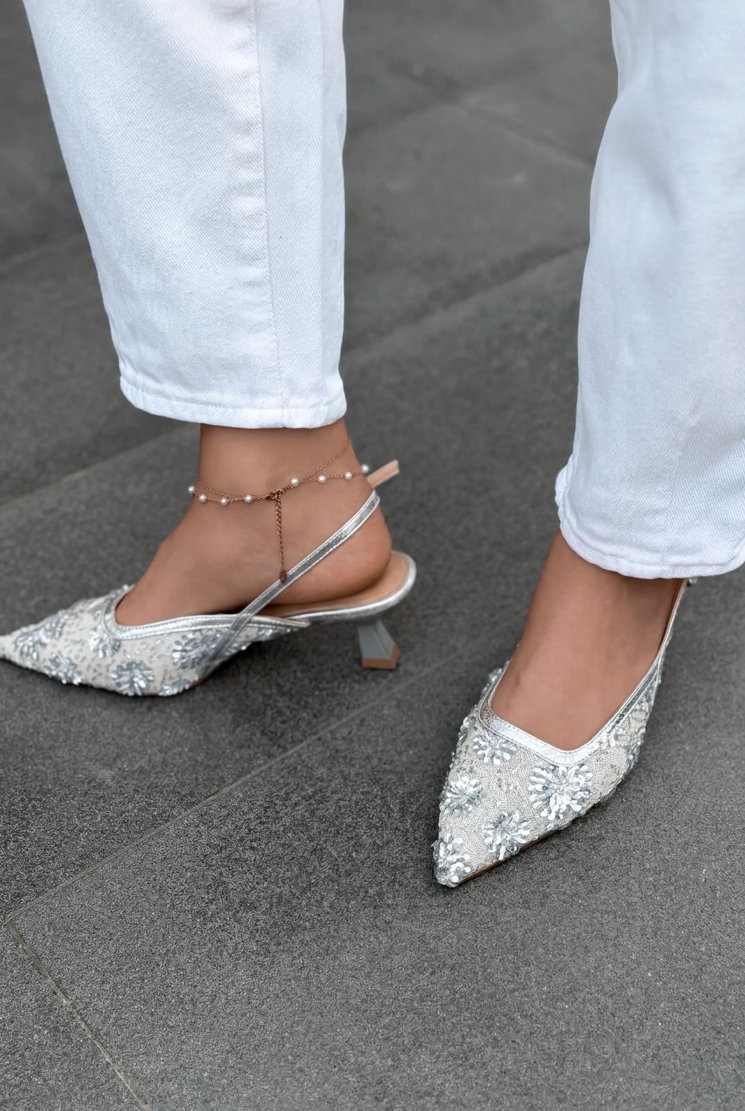 Serona Silver Embroidered Women's Stilettos