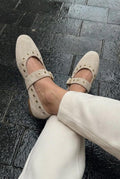 Dorin Beige Suede Studded Women's Flats