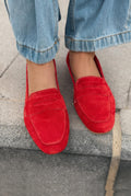 Melniel Red Genuine Suede Women's Loafers