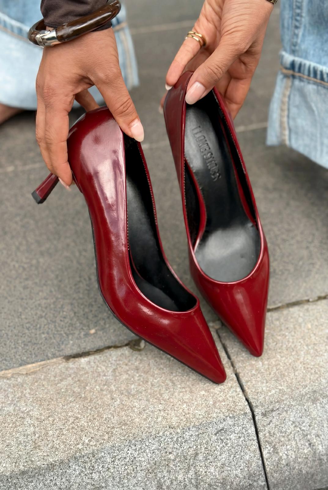Delvion Burgundy Patent Faux Leather Women's Stilettos