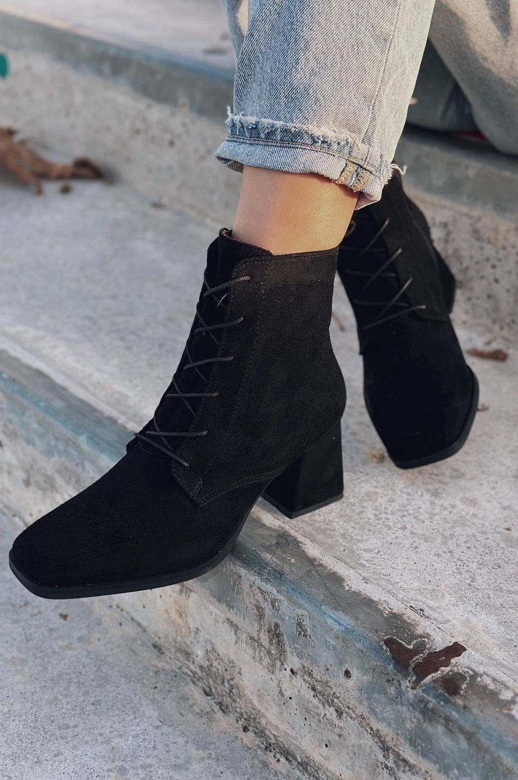 Rament Black Suede Lace-Up Women's Boots