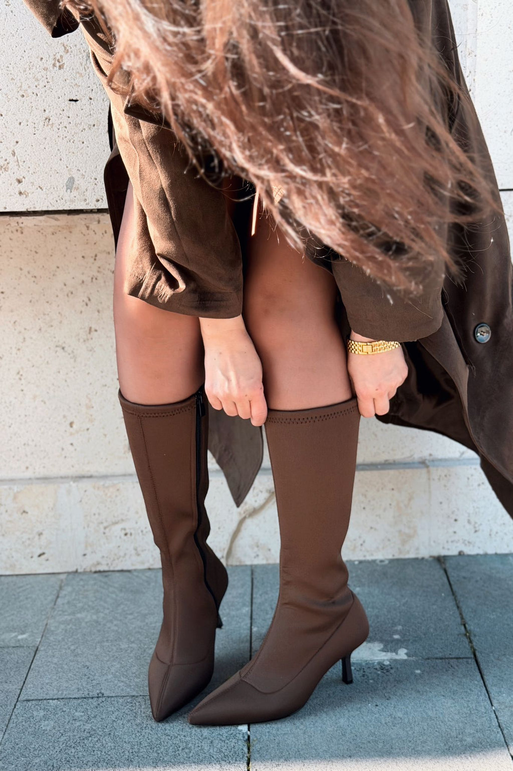Ralve Light Brown Stretch Scuba Fabric Women's Pumps Boots