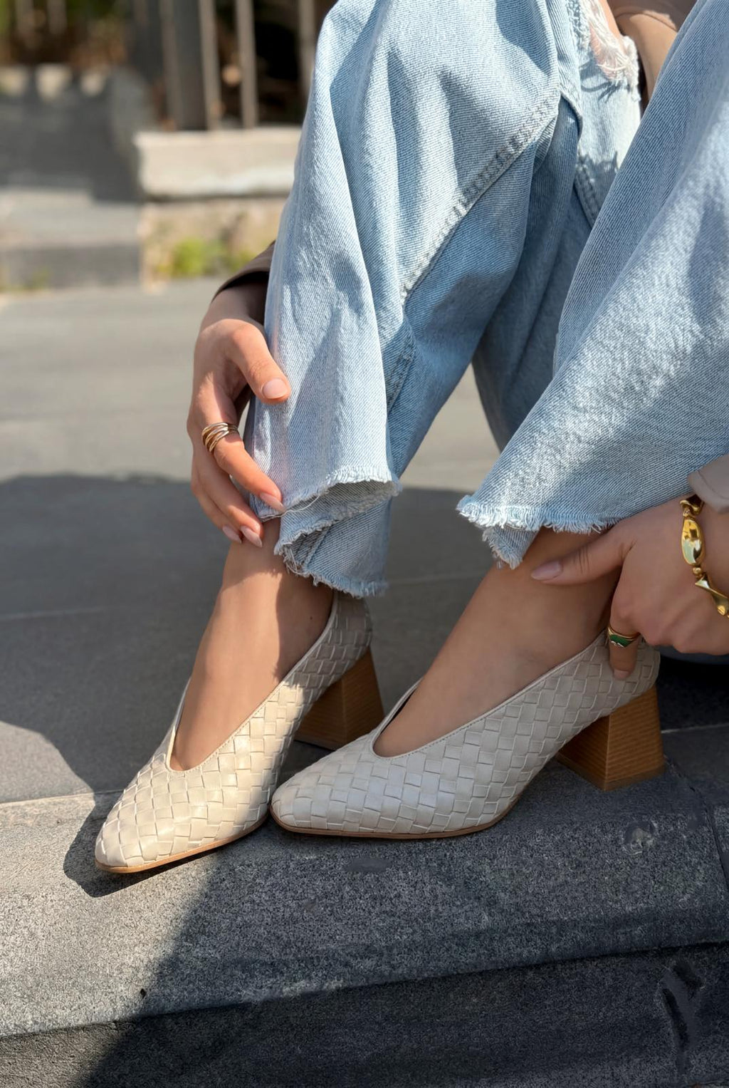 Torben Beige Faux Leather Woven Women's Pumps