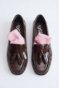 Renard Dark Brown Crinkled Patent Faux Leather Women's Loafers