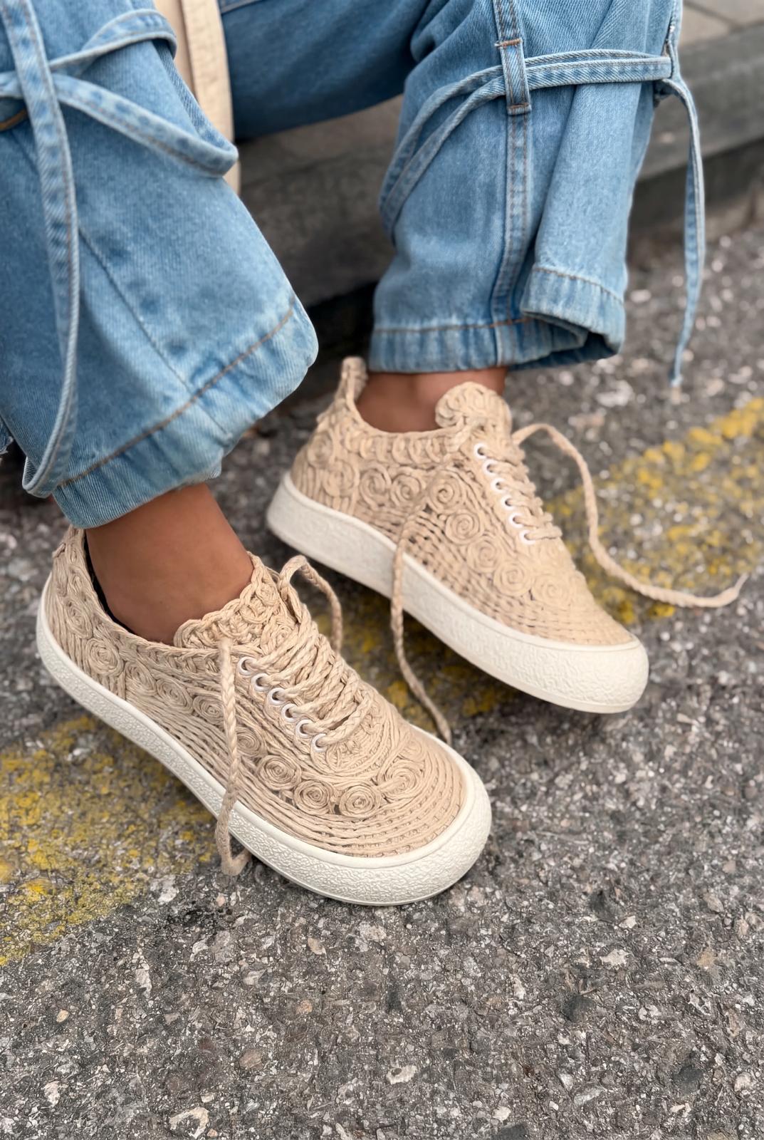 Sarrin Beige Woven Women's Sneakers