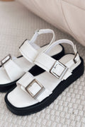 Perina White Faux Leather Buckle Detail Women's Sandals