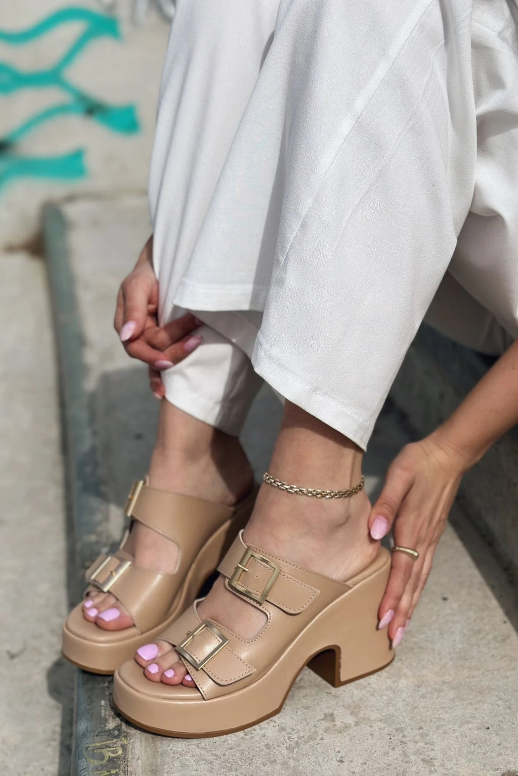 Livons Nude Faux Leather Platform Pumps Women's