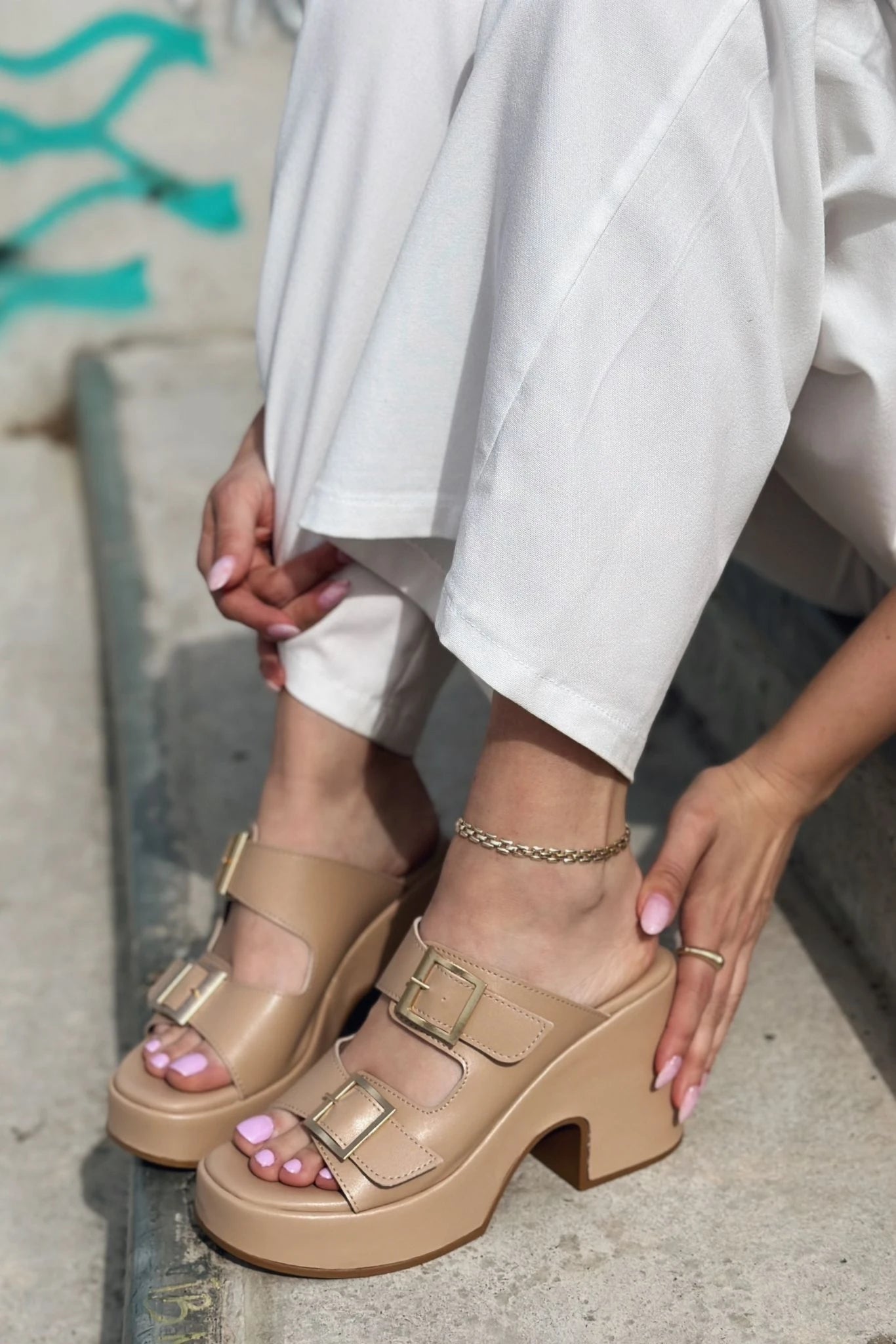 Livons Nude Faux Leather Platform Pumps Women's