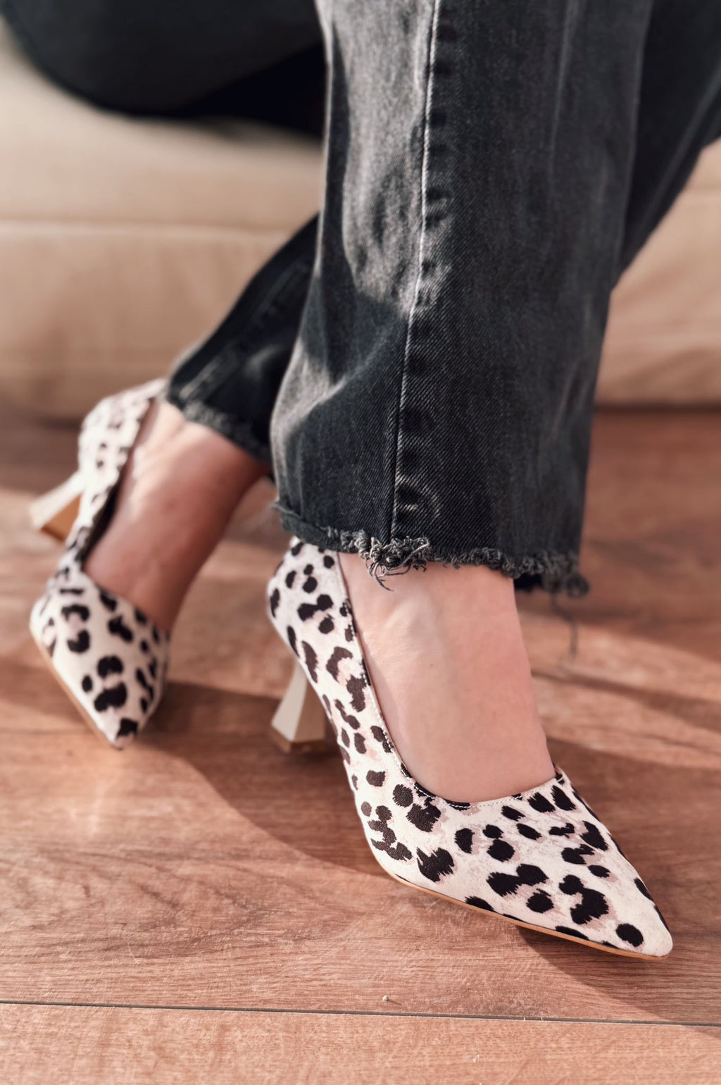 Luntra Beige Leo Print Satin Women's Stilettos