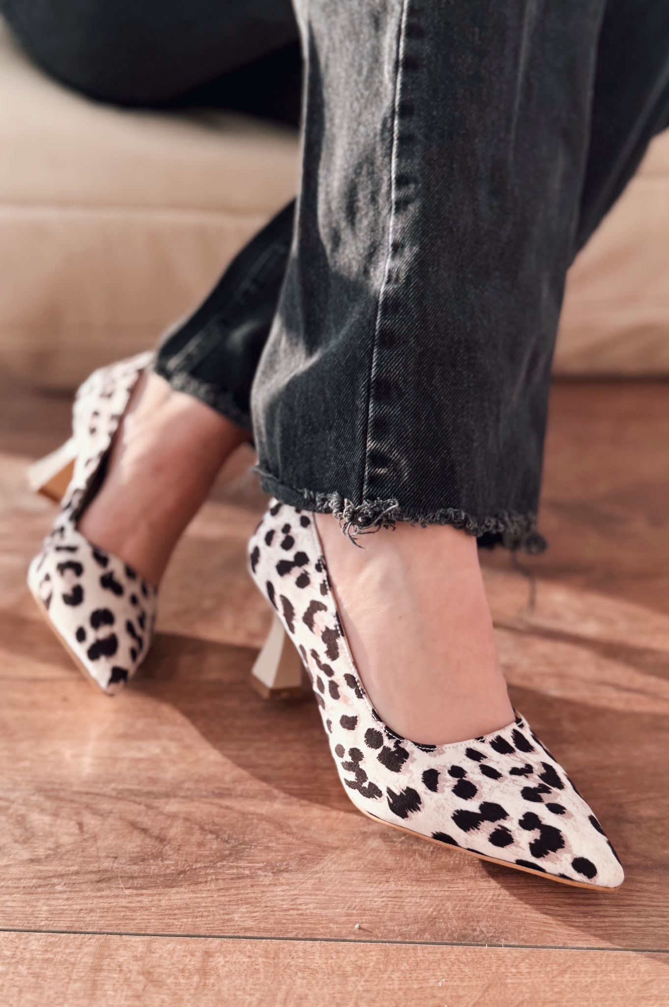 Luntra Beige Leo Print Satin Women's Stilettos