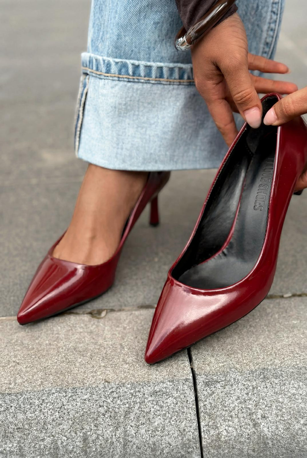 Delvion Burgundy Patent Faux Leather Women's Stilettos