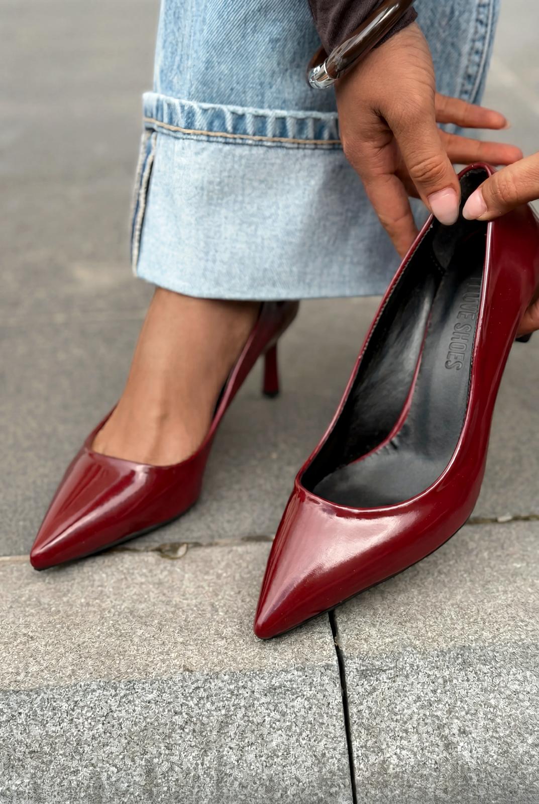 Delvion Burgundy Patent Faux Leather Women's Stilettos