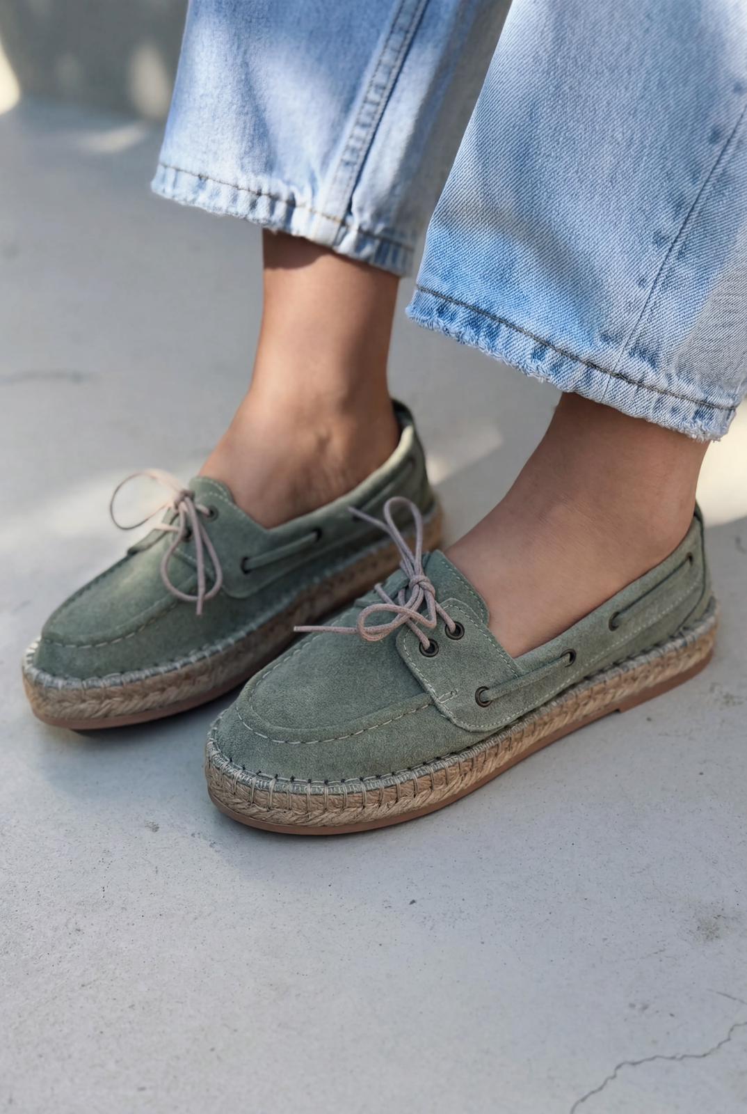 Selora Mint Green Genuine Suede Women's Loafers